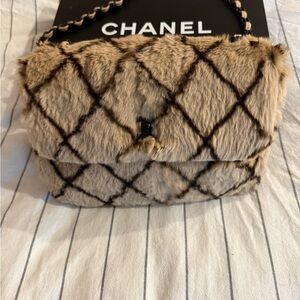 Chanel Lapin CoCo Mark Fur Shoulder Bag in Beige w/Beige leather lining 10”x6”x3